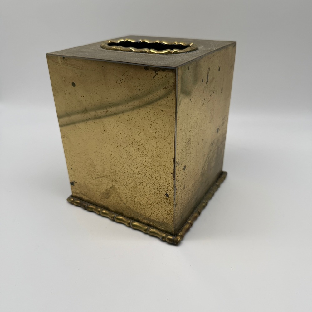 Gatco Tissue Box Cover Solid Brass Vintage Regency MCM Vanity Boho Hong Kong